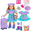 18-inch Doll Clothes & Accessories - Travel Suitcase, Clothes & Shoes, Handbag, Berets, Passport, Notebook, Travel Gear Play Set
