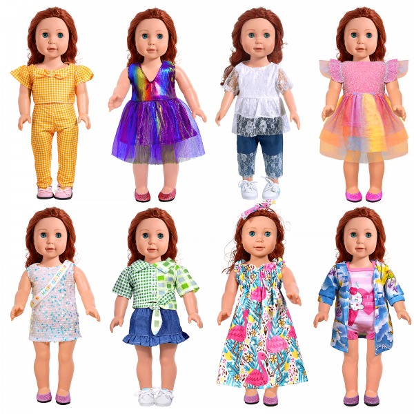 18-Inch-Doll-Clothes and Accessories - 8 Sets American Doll Clothes Compatible with All 18 inch Dolls Outfits Christmas Birthday Gift for Girls