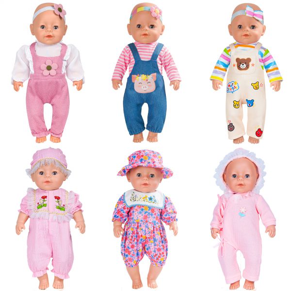 6 Sets Baby Doll Accessories - Dress Outfits, Headbands & More for 14-16 Inch & Newborn 43cm Dolls