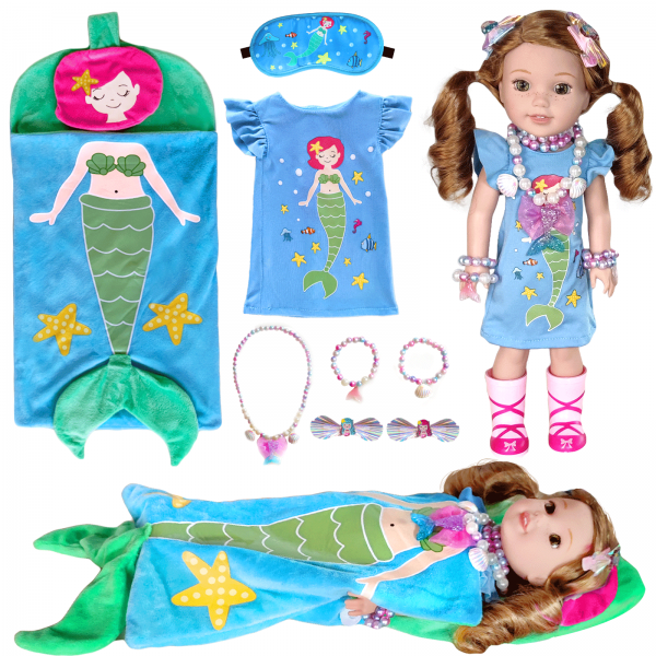 14 inch American Mermaid Doll Clothes and Doll Sleeping Bag Set Mermaid Dress for 14 inch Dolls Accessories for Kids Best Gifts
