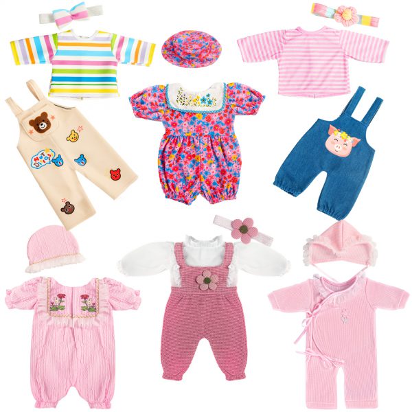 6 Sets Baby Doll Accessories - Dress Outfits, Headbands & More for 14-16 Inch & Newborn 43cm Dolls - Image 2