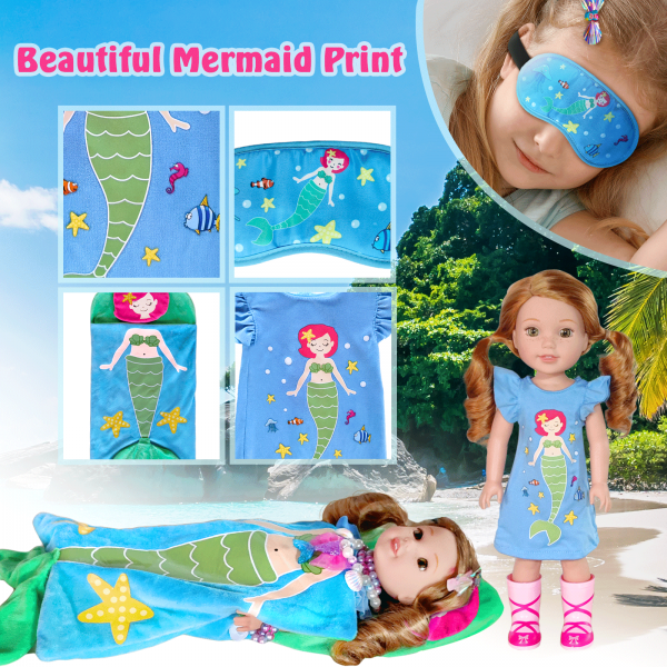 14 inch American Mermaid Doll Clothes and Doll Sleeping Bag Set Mermaid Dress for 14 inch Dolls Accessories for Kids Best Gifts - Image 4