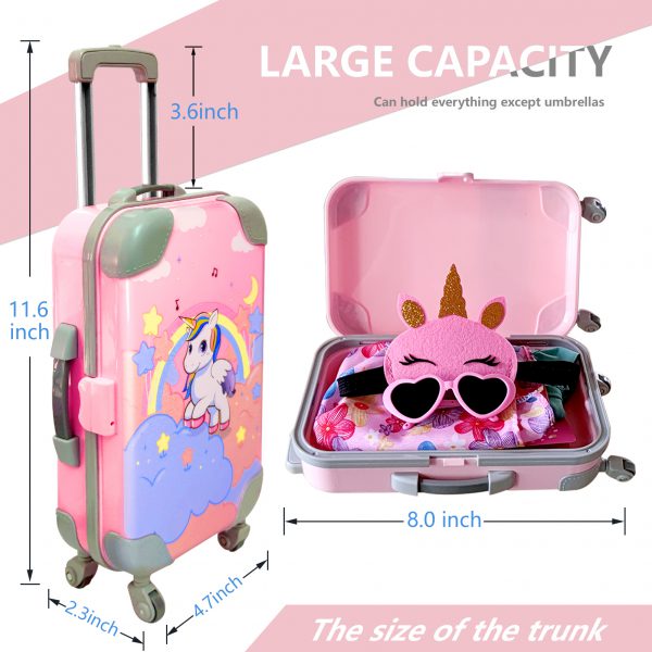 18-inch-Doll-Clothes and Accessories - Doll-Travel-Suitcase Play Set Including Luggage, 2 Sets of Doll-Clothes and Shoes, Umbrella Sunglasses Camera Travel Pillow Blindfold Passport Tickets - Image 5