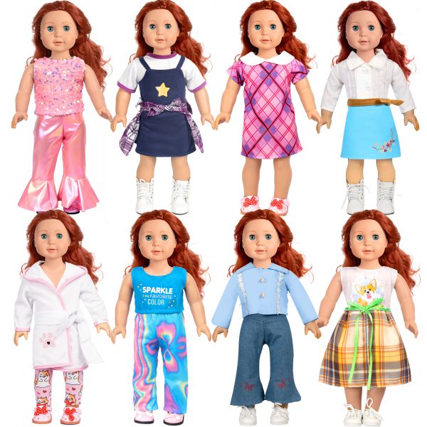 American 18-Inch Doll Clothes, 8 Sets Doll Clothing and Accessories for 18 inch Doll, Baby Doll Dress up Toys for Girls Kids
