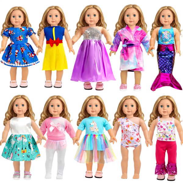 18-inch Doll Clothes and Accessories - 10 Sets Compatible with 18-inch-Dolls Outfits Christmas Birthday Gift for Little Girls
