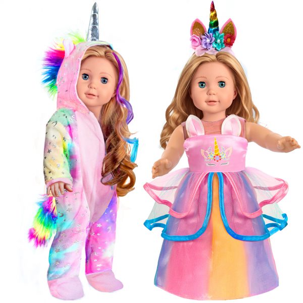 2-Sets 18-inch Doll-Clothes Set - Unicorn Clothes with Hair Clip and Headband - Compatible with All 18 inch Dolls Accessories for Kids - Image 3