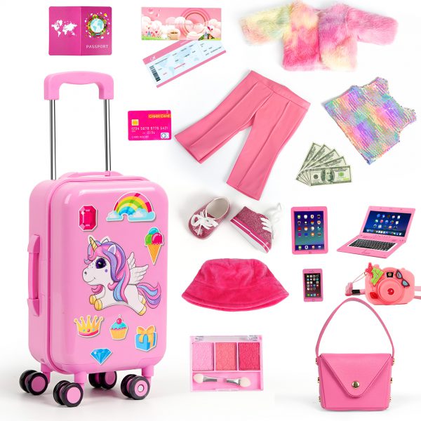 18-inch-Doll-Clothes and Accessories - Doll-Travel-Suitcase Luggage, Doll-Clothes and Shoes, Bag, Sunglasses, Camera, Passport, Notebook, Phone, pad Doll Travel Gear Play Set Fit 18 inch Doll - Image 7