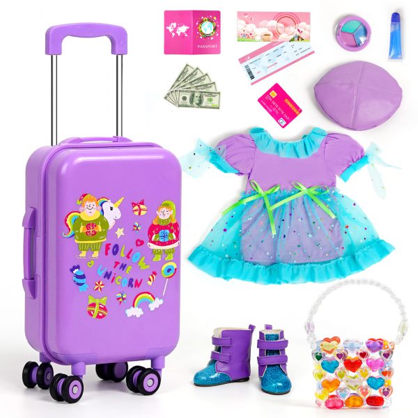 18-inch Doll Clothes & Accessories - Travel Suitcase, Clothes & Shoes, Handbag, Berets, Passport, Notebook, Travel Gear Play Set - Image 3