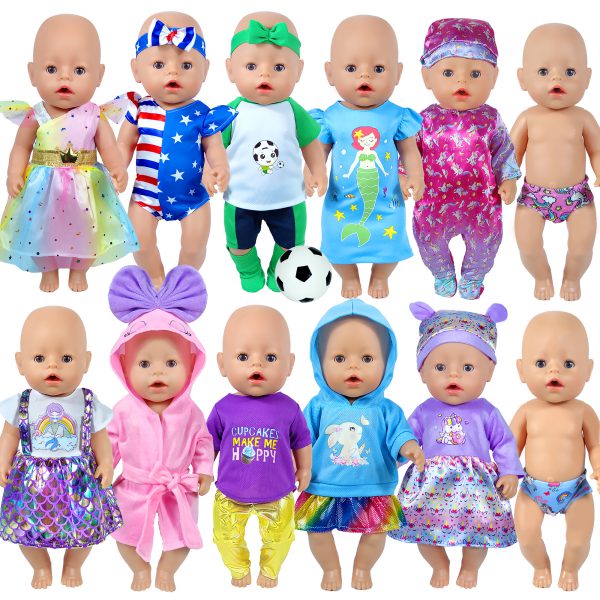 12 Sets 14-16-Inch-Baby-Doll-Clothes-Outfits Dress Headbands Accessories Compatible with 43cm New Born-Baby-Doll, 15-inch-Baby-Doll, 18-Inch Doll