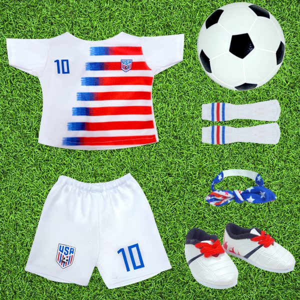 18-Inch-Doll-Clothes and Accessories - WONDOLL World Cup Team USA 18'' Soccer Uniform Outfits Includes Headband,Shirt,Shorts, Socks,Shoes and Football - Image 2