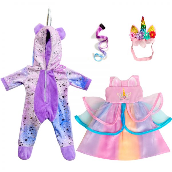 2-Sets 18-inch Doll-Clothes Set - Unicorn Clothes with Hair Clip and Headband - Compatible with All 18 inch Dolls Accessories for Kids - Image 7