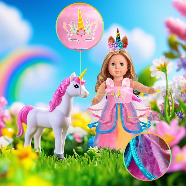 2-Sets 18-inch Doll-Clothes Set - Unicorn Clothes with Hair Clip and Headband - Compatible with All 18 inch Dolls Accessories for Kids - Image 2