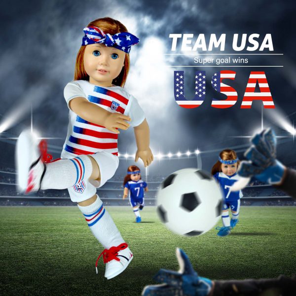 18-Inch-Doll-Clothes and Accessories - WONDOLL World Cup Team USA 18'' Soccer Uniform Outfits Includes Headband,Shirt,Shorts, Socks,Shoes and Football - Image 3