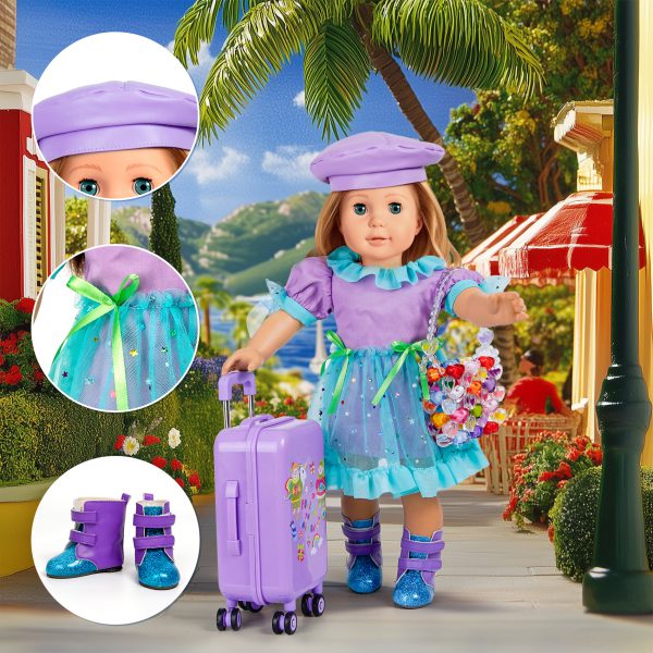 18-inch Doll Clothes & Accessories - Travel Suitcase, Clothes & Shoes, Handbag, Berets, Passport, Notebook, Travel Gear Play Set - Image 6
