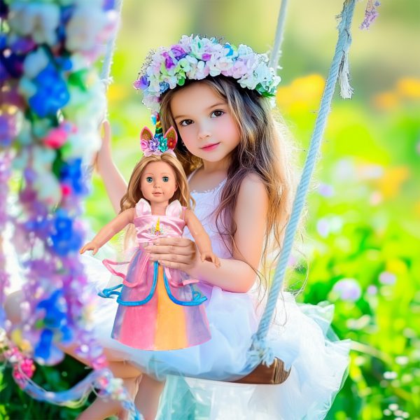 2-Sets 18-inch Doll-Clothes Set - Unicorn Clothes with Hair Clip and Headband - Compatible with All 18 inch Dolls Accessories for Kids - Image 5