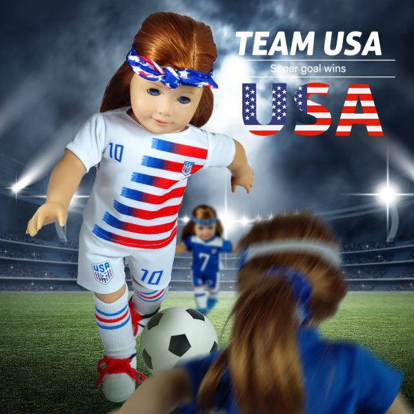 18-Inch-Doll-Clothes and Accessories - WONDOLL World Cup Team USA 18'' Soccer Uniform Outfits Includes Headband,Shirt,Shorts, Socks,Shoes and Football - Image 4