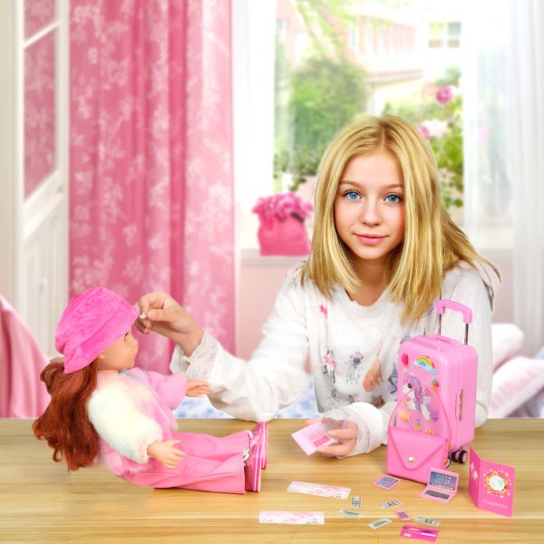 18-inch-Doll-Clothes and Accessories - Doll-Travel-Suitcase Luggage, Doll-Clothes and Shoes, Bag, Sunglasses, Camera, Passport, Notebook, Phone, pad Doll Travel Gear Play Set Fit 18 inch Doll - Image 3