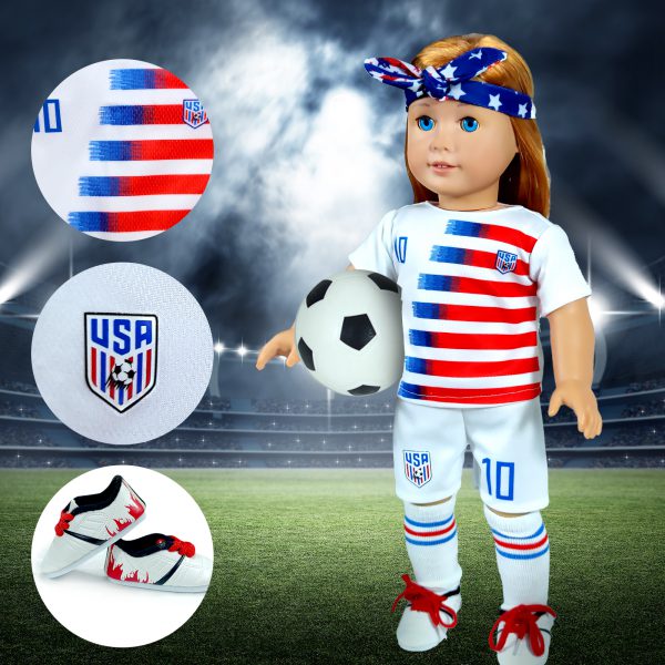 18-Inch-Doll-Clothes and Accessories - WONDOLL World Cup Team USA 18'' Soccer Uniform Outfits Includes Headband,Shirt,Shorts, Socks,Shoes and Football - Image 5