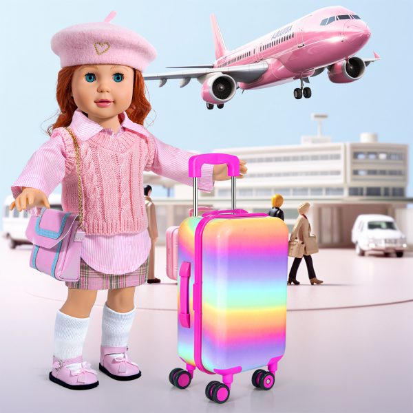 18-inch-Doll-Clothes and Accessories - Doll-Travel-Suitcase Luggage, Doll-Clothes and Shoes, Bag, Sunglasses, Camera, Passport, Notebook, Phone, pad Doll Travel Gear Play Set Fit 18 inch Doll - Image 3