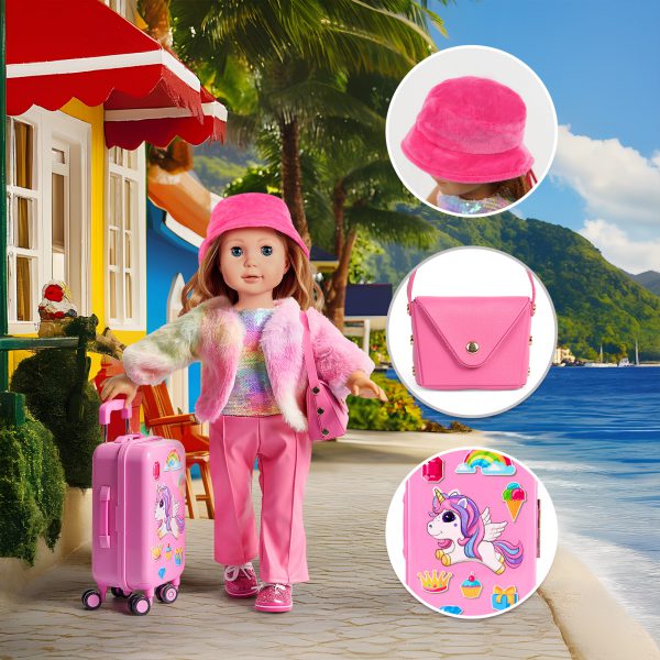 18-inch-Doll-Clothes and Accessories - Doll-Travel-Suitcase Luggage, Doll-Clothes and Shoes, Bag, Sunglasses, Camera, Passport, Notebook, Phone, pad Doll Travel Gear Play Set Fit 18 inch Doll - Image 2