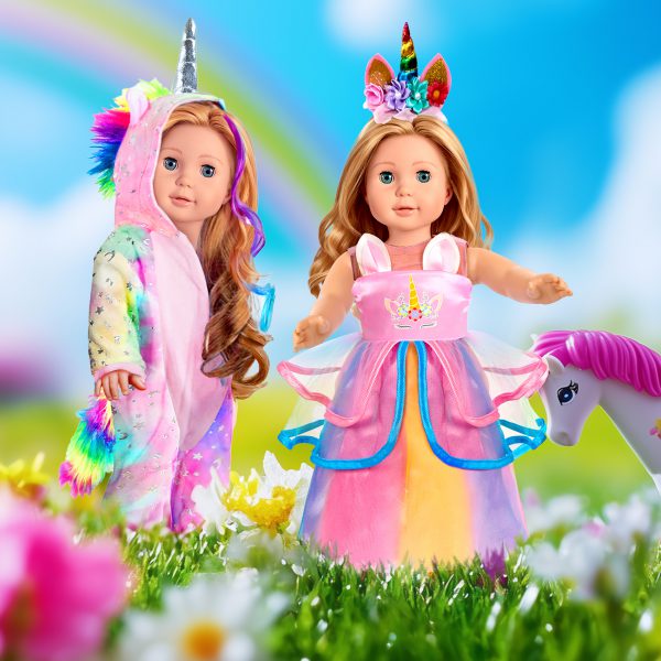 2-Sets 18-inch Doll-Clothes Set - Unicorn Clothes with Hair Clip and Headband - Compatible with All 18 inch Dolls Accessories for Kids