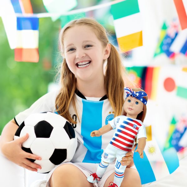18-Inch-Doll-Clothes and Accessories - WONDOLL World Cup Team USA 18'' Soccer Uniform Outfits Includes Headband,Shirt,Shorts, Socks,Shoes and Football - Image 7