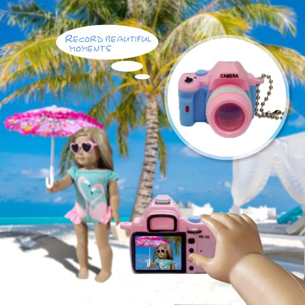 18-inch-Doll-Clothes and Accessories - Doll-Travel-Suitcase Play Set Including Luggage, 2 Sets of Doll-Clothes and Shoes, Umbrella Sunglasses Camera Travel Pillow Blindfold Passport Tickets - Image 6